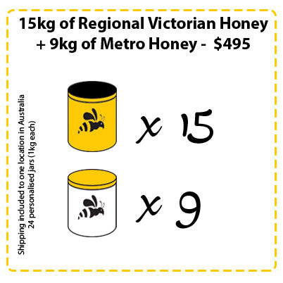 Off Site Hive Sponsorships - 15kg Regional Victorian Honey + 9kg Metro Honey